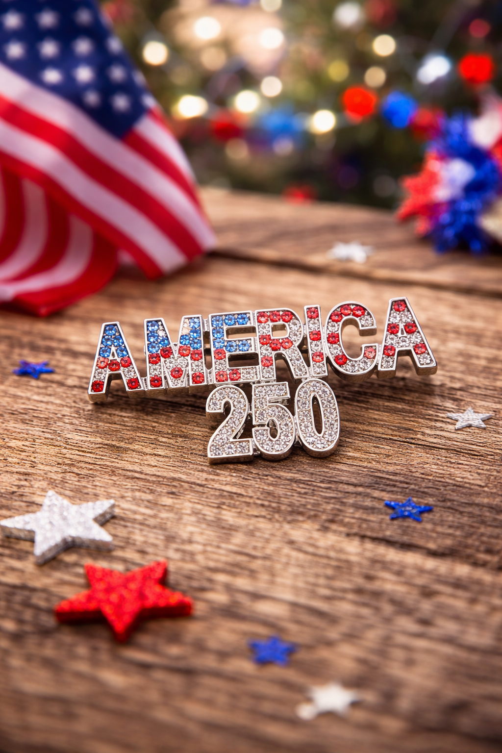 America 250 Rhinestone Pin – Patriotic Semi quincentennial Brooch