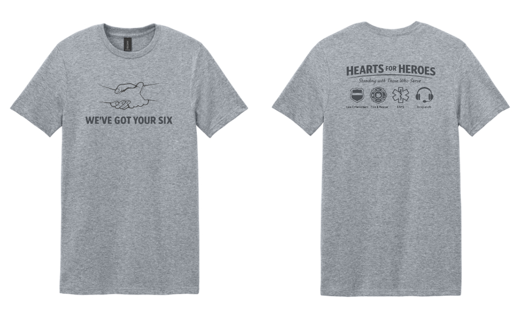 Hearts for Heroes Tee Gray— Front & Back