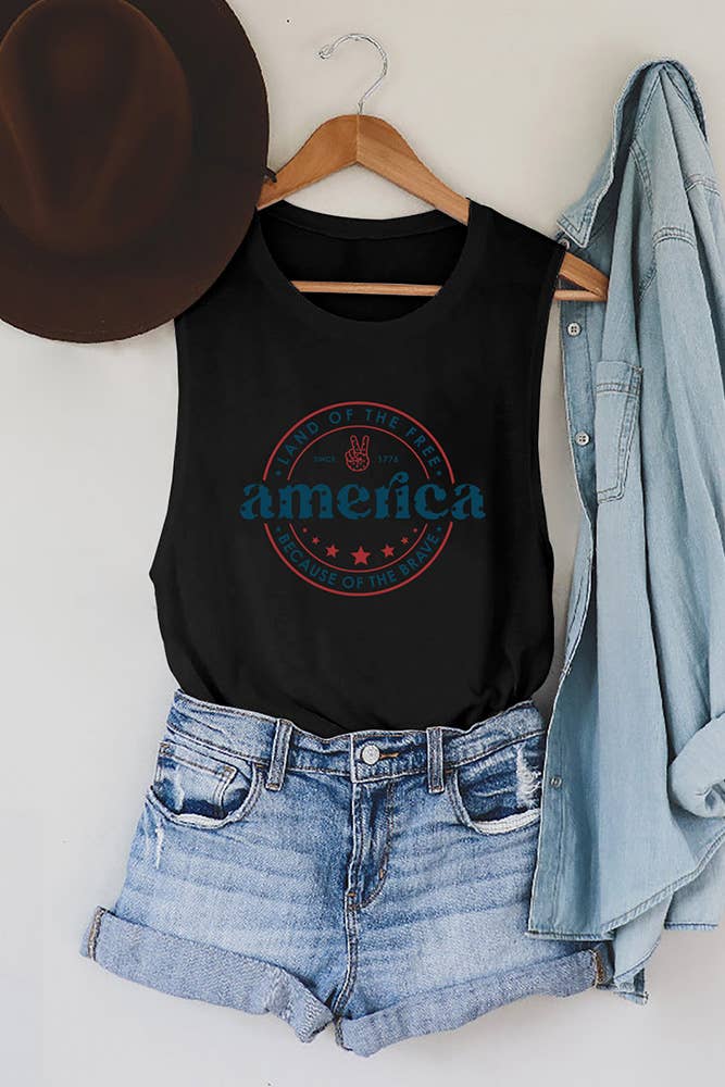 America Letter Print Graphic Tank Top STC125C195