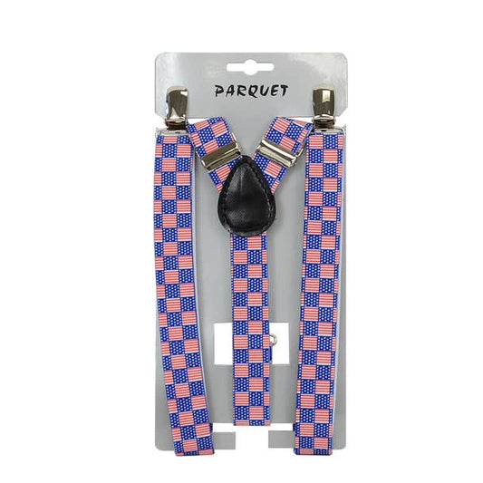 Men's Y-Back American Flag Checkered Suspenders