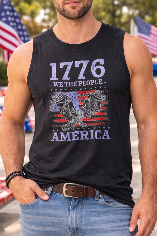 Men’s 1776 We The People Patriotic Tank Top – American Eagle Flag Shirt