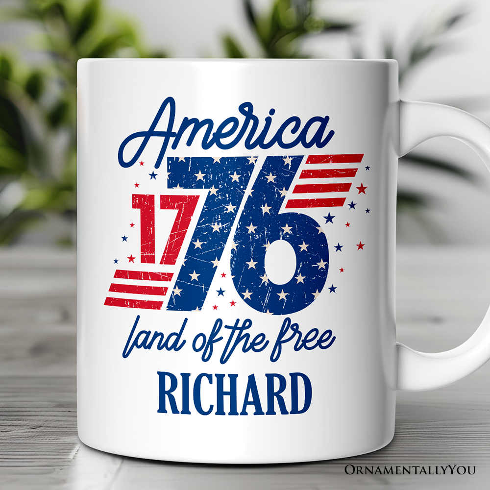 America 1776 Land of the Free Gift Mug, Vintage 4th of July