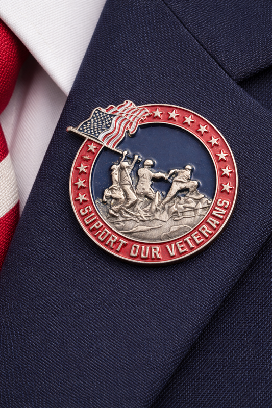 Support Our Veterans Patriotic Lapel Pin – American Flag Military Tribute Brooch