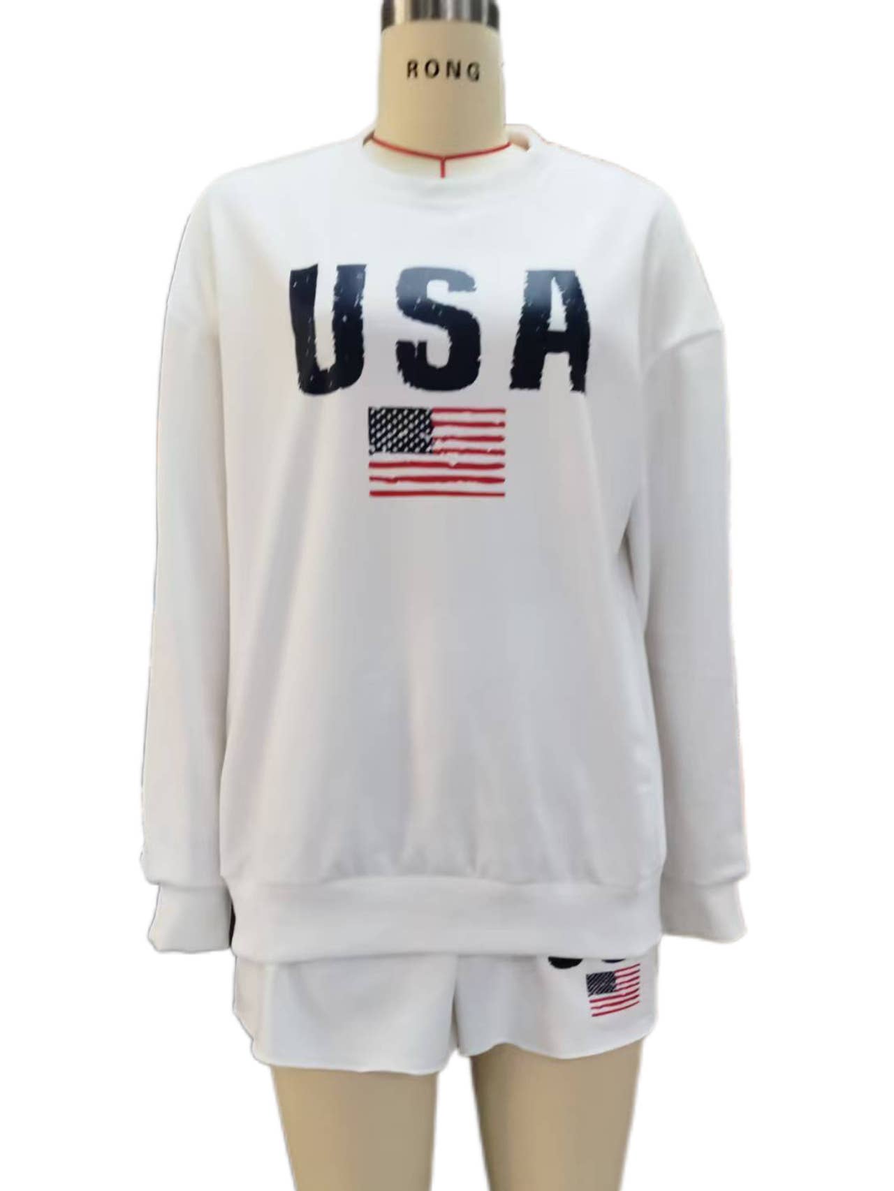 Flag Print crewneck sweatshirt & shorts set