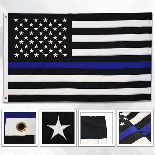 Thin Blue Line USA Embroidered Flag 3x5ft