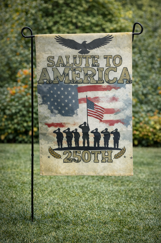 Salute to America 250th Garden Flag – Patriotic Military Tribute Outdoor Banner