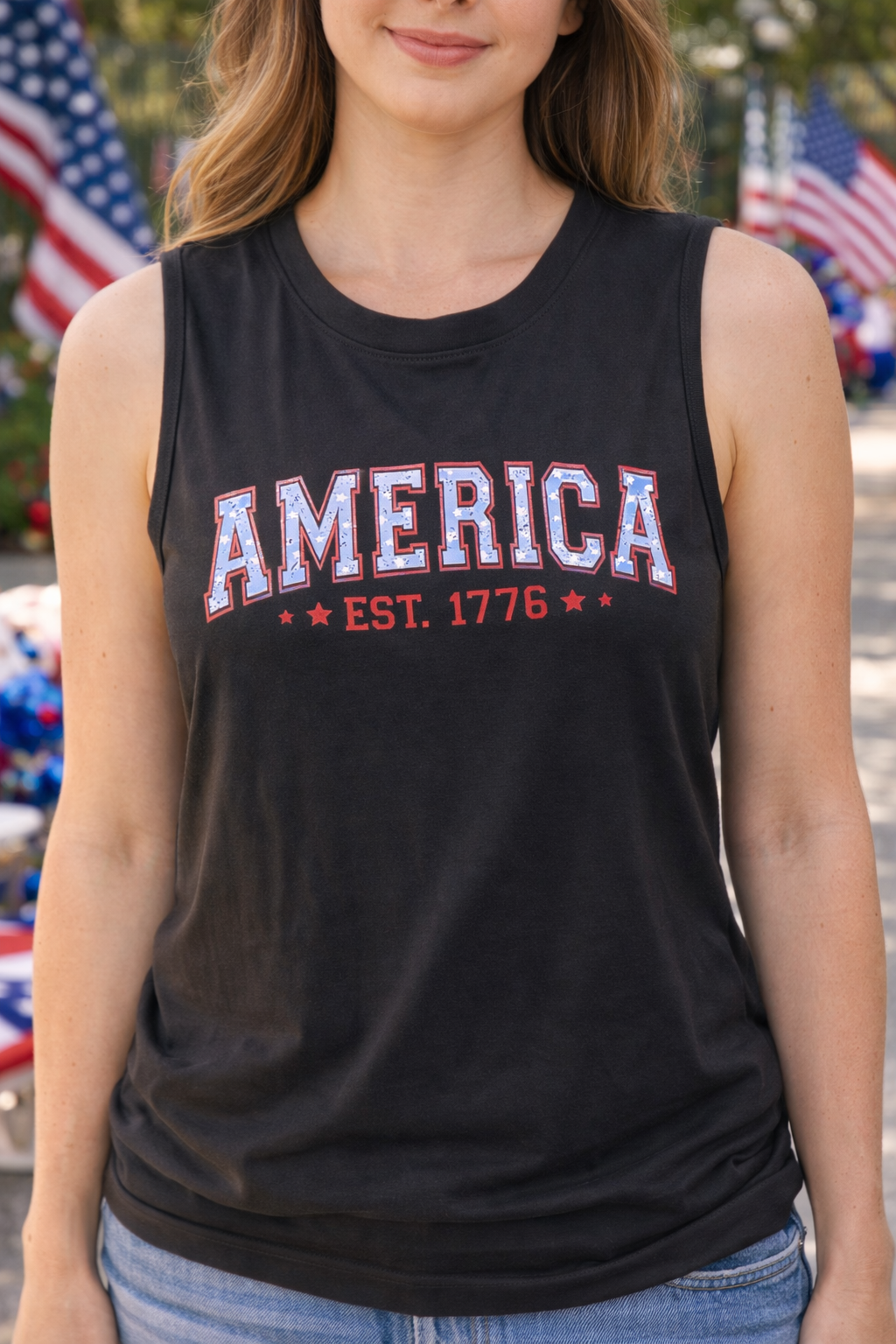 Women’s America Est. 1776 Patriotic Tank Top – Vintage USA Sleeveless Shirt