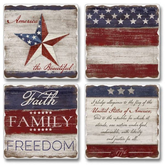 Americana Assorted Image Tumbled Tile Coaster 4 Pack
