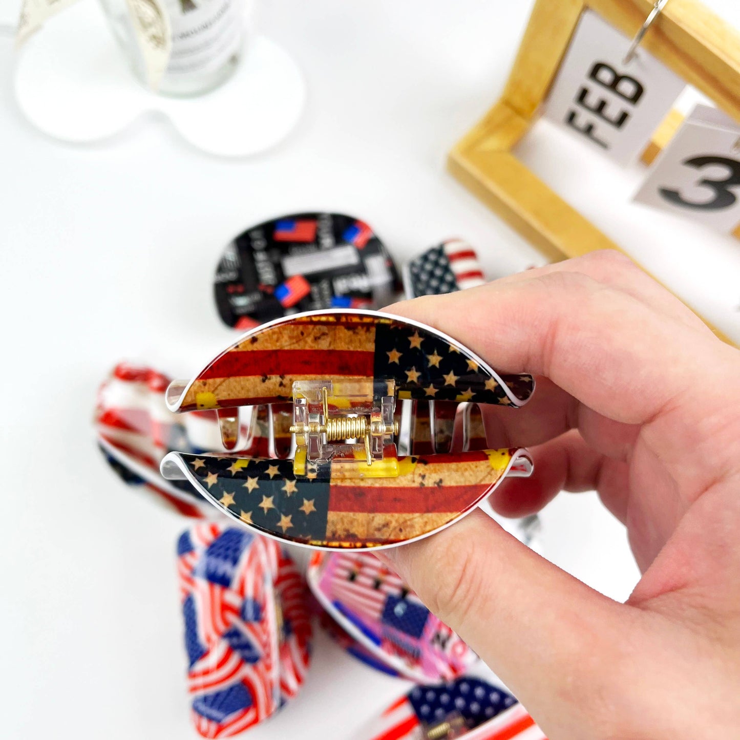 Independence Day American Flag Summer Half Circle Hair Clip