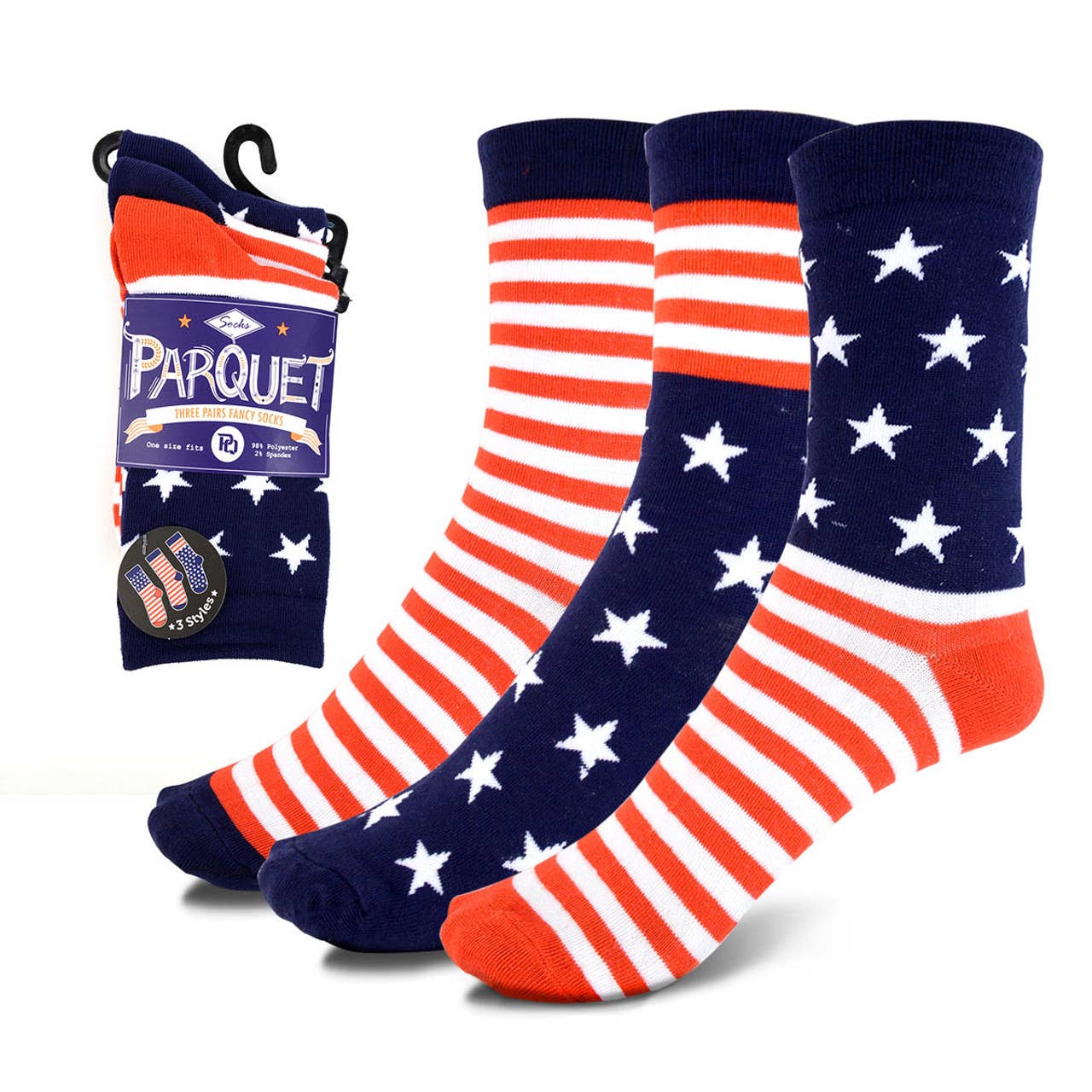 3 Pairs Pack Women's American Flag Novelty Socks