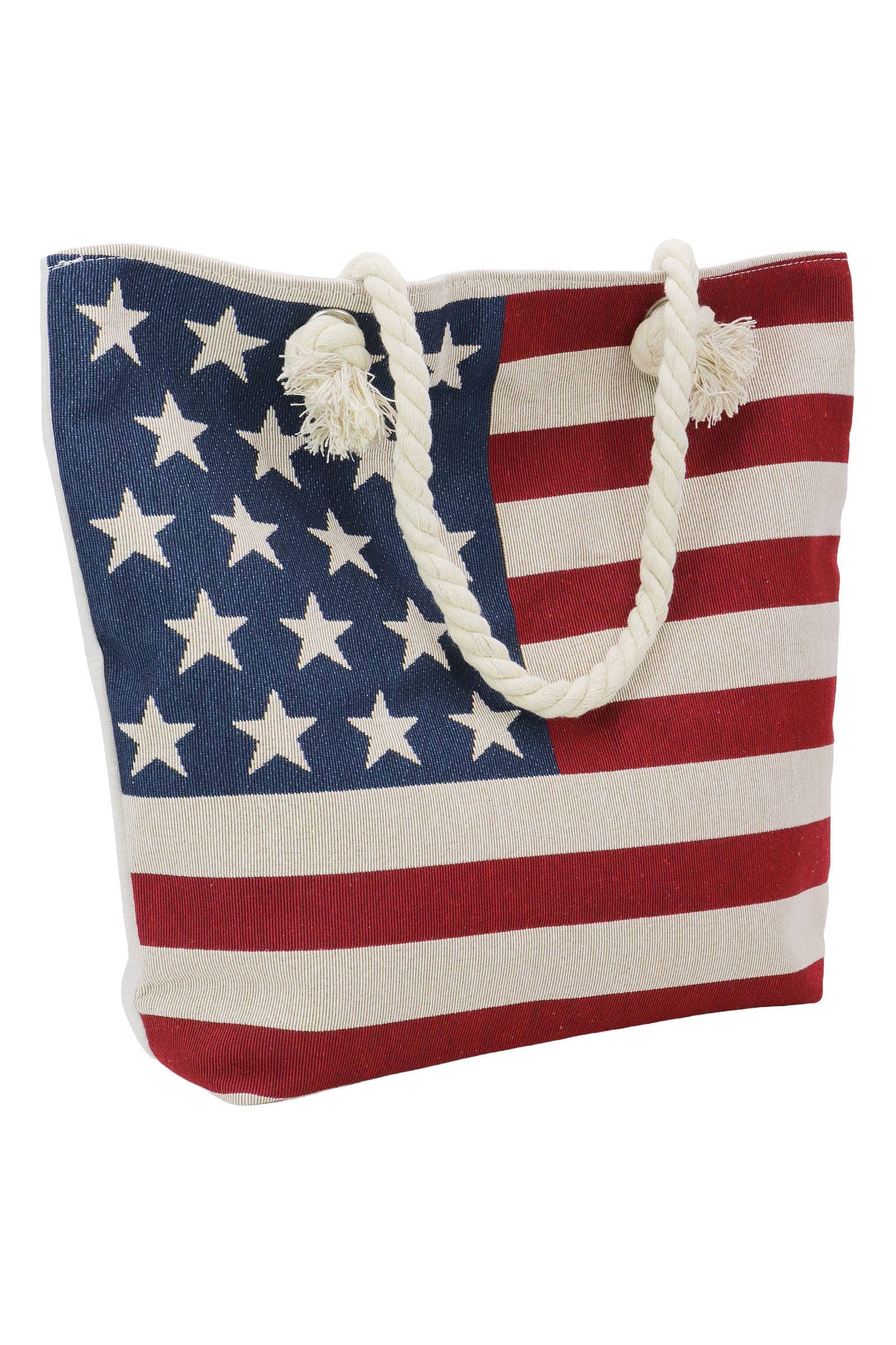 American Flag Zippered Burlap Canvas Tote Bag