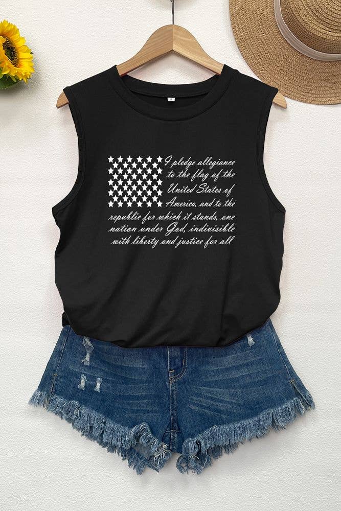 Spring Summer USA Flag Quotes Print Tank Top