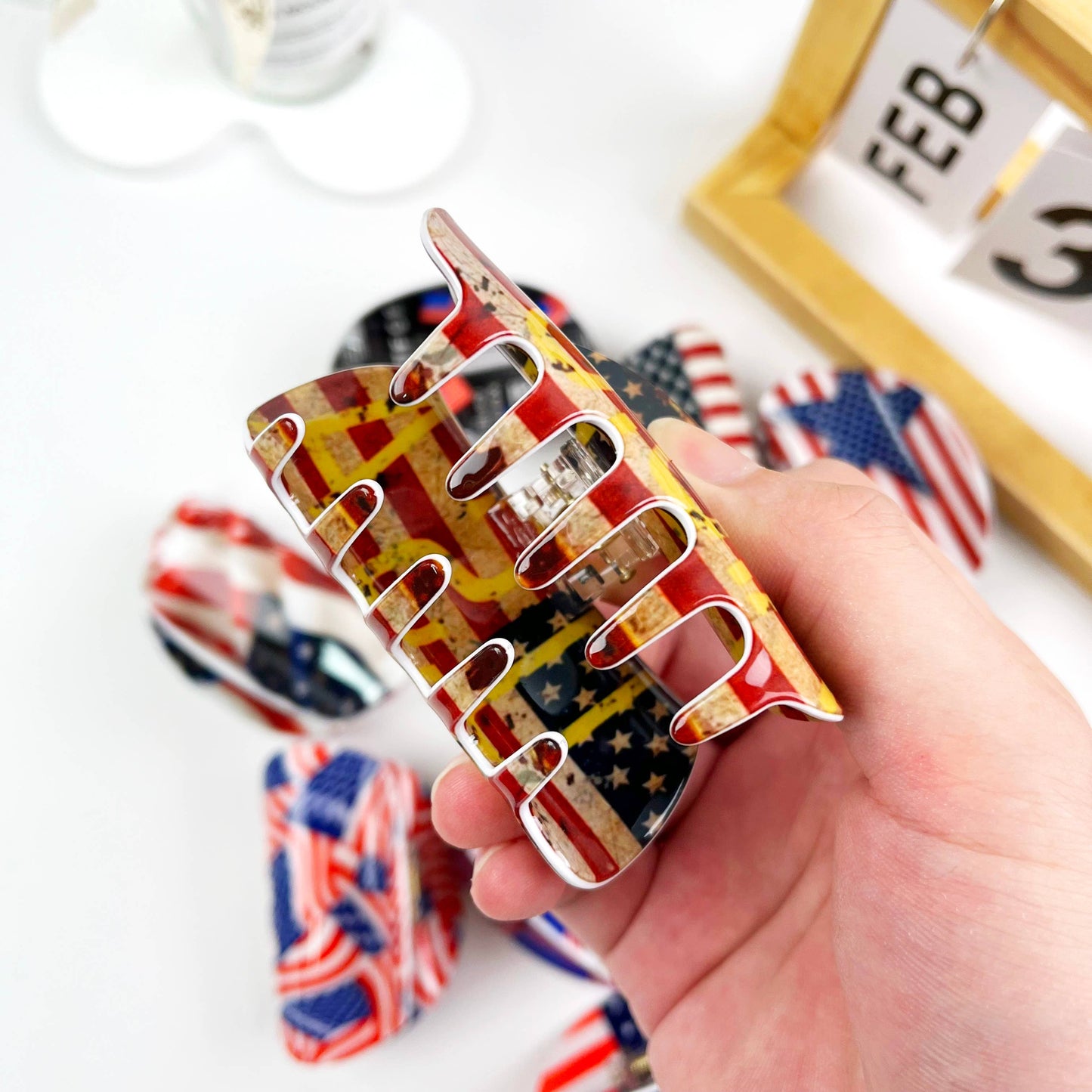 Independence Day American Flag Summer Half Circle Hair Clip
