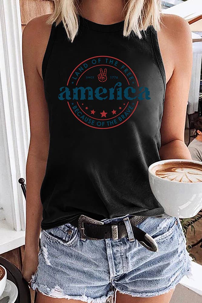 America Letter Print Graphic Tank Top STC125C195