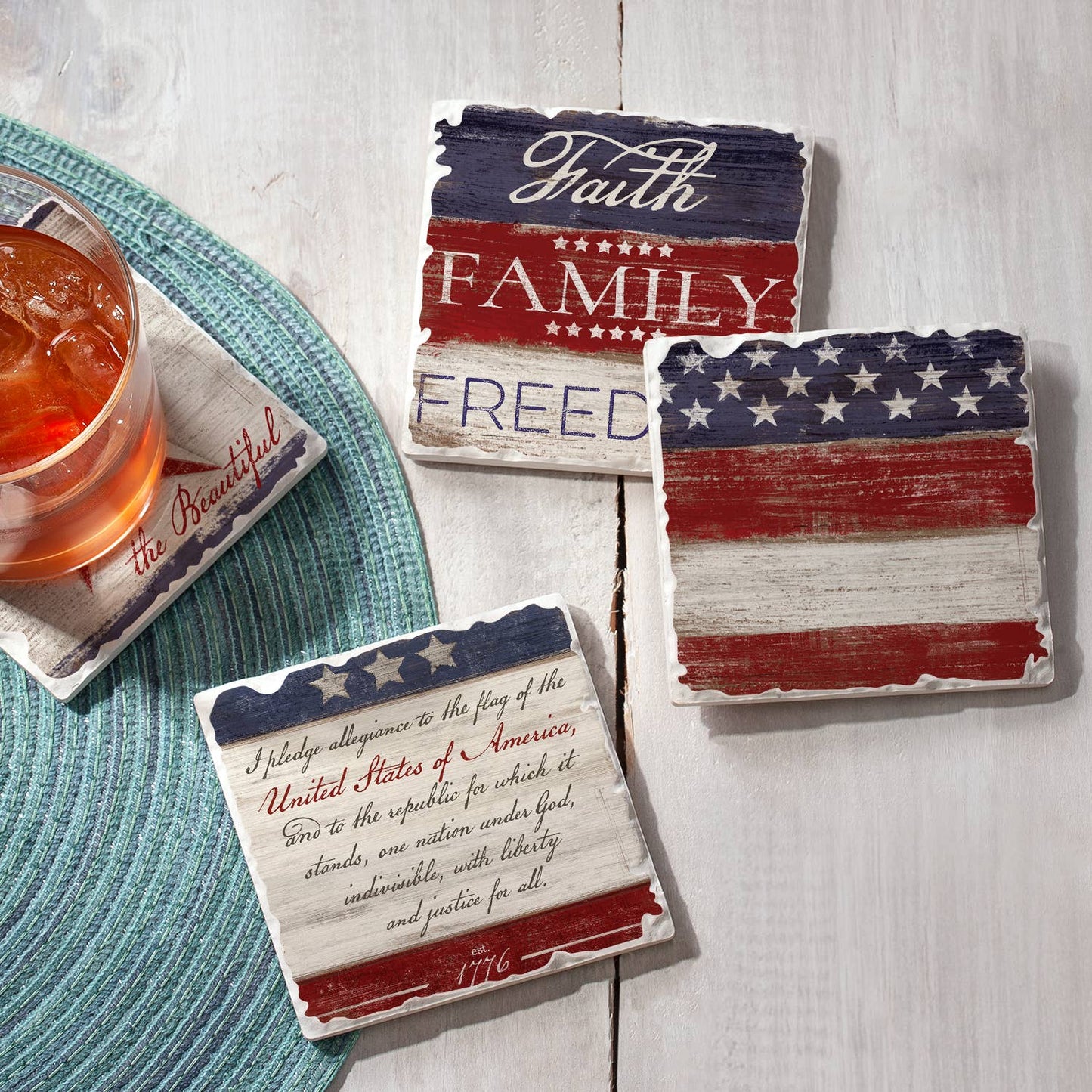 Americana Assorted Image Tumbled Tile Coaster 4 Pack