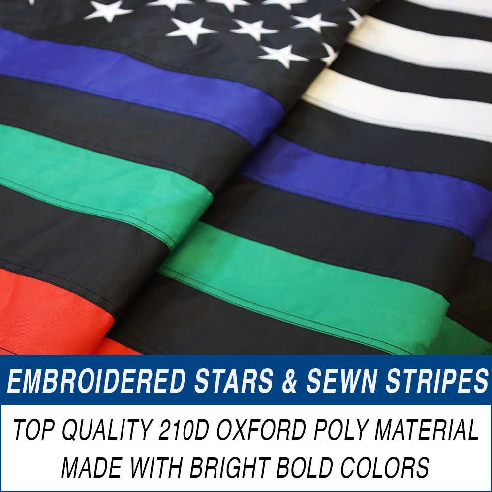 Thin Blue/Green/Red Line USA Embroidered Flag 3x5ft