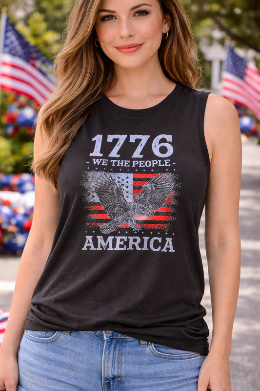 Women’s 1776 We The People Patriotic Tank Top – Vintage American Eagle Shirt