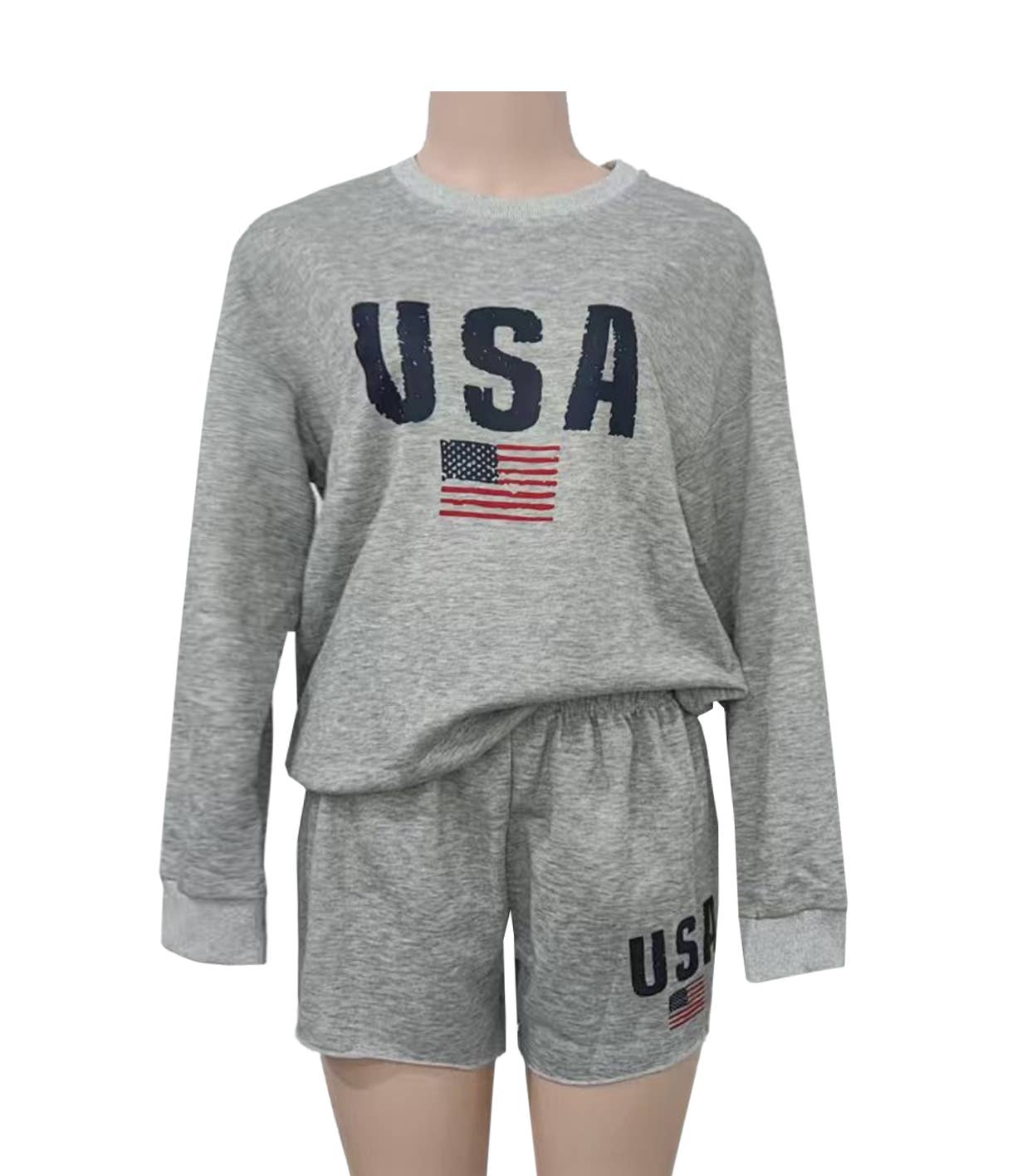 Flag Print crewneck sweatshirt & shorts set