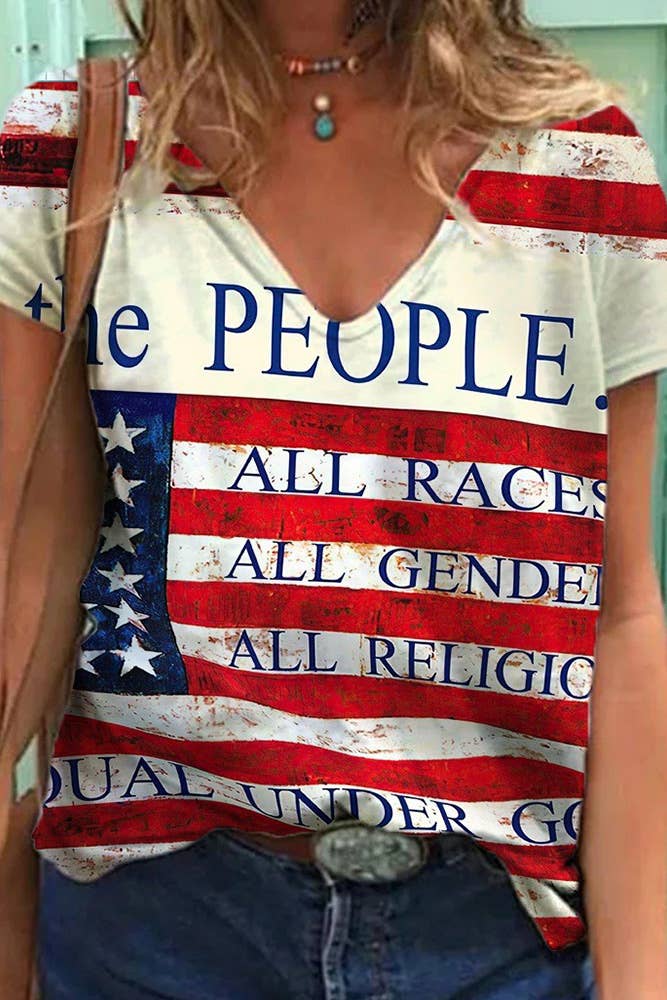 4th of July Independence Day USA Flag V Neck Top