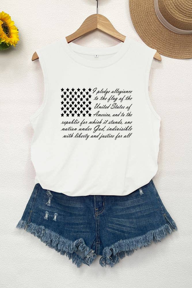 Spring Summer USA Flag Quotes Print Tank Top