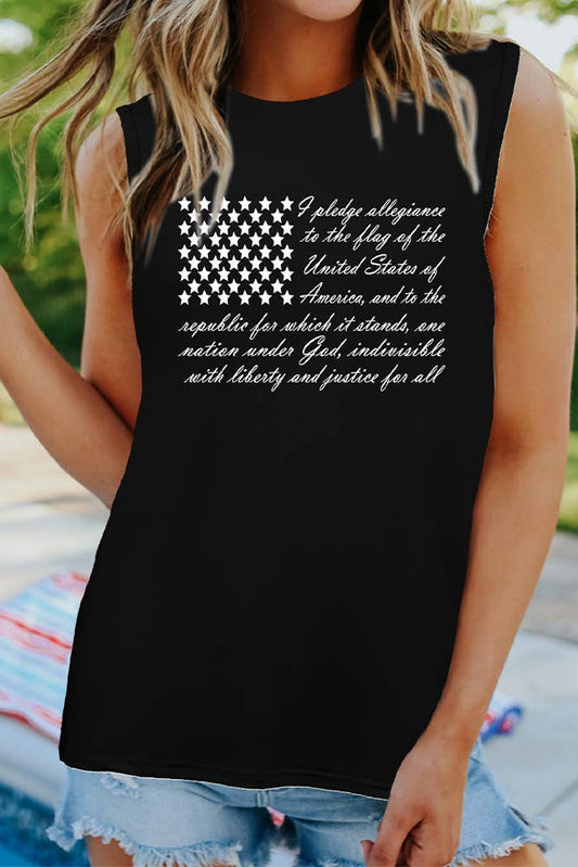 Spring Summer USA Flag Quotes Print Tank Top