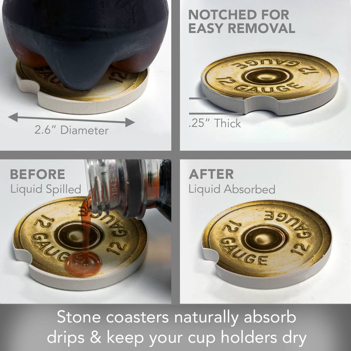 Shotgun Shell Bulk Stone Car Coaster