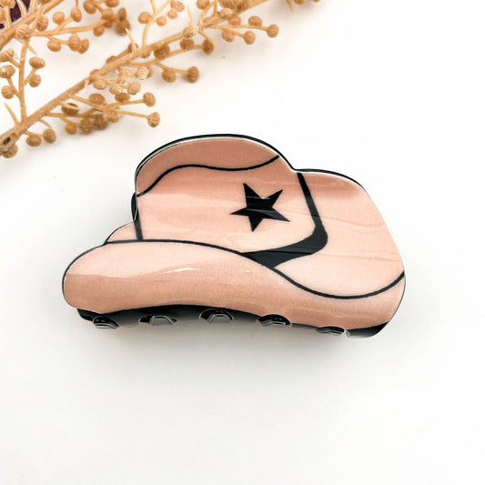 Pink Western Cowboy Hat & Star Print Claw Clip