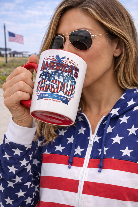 America 250 Patriotic Coffee Mug – 1776–2026 USA Celebration Cup