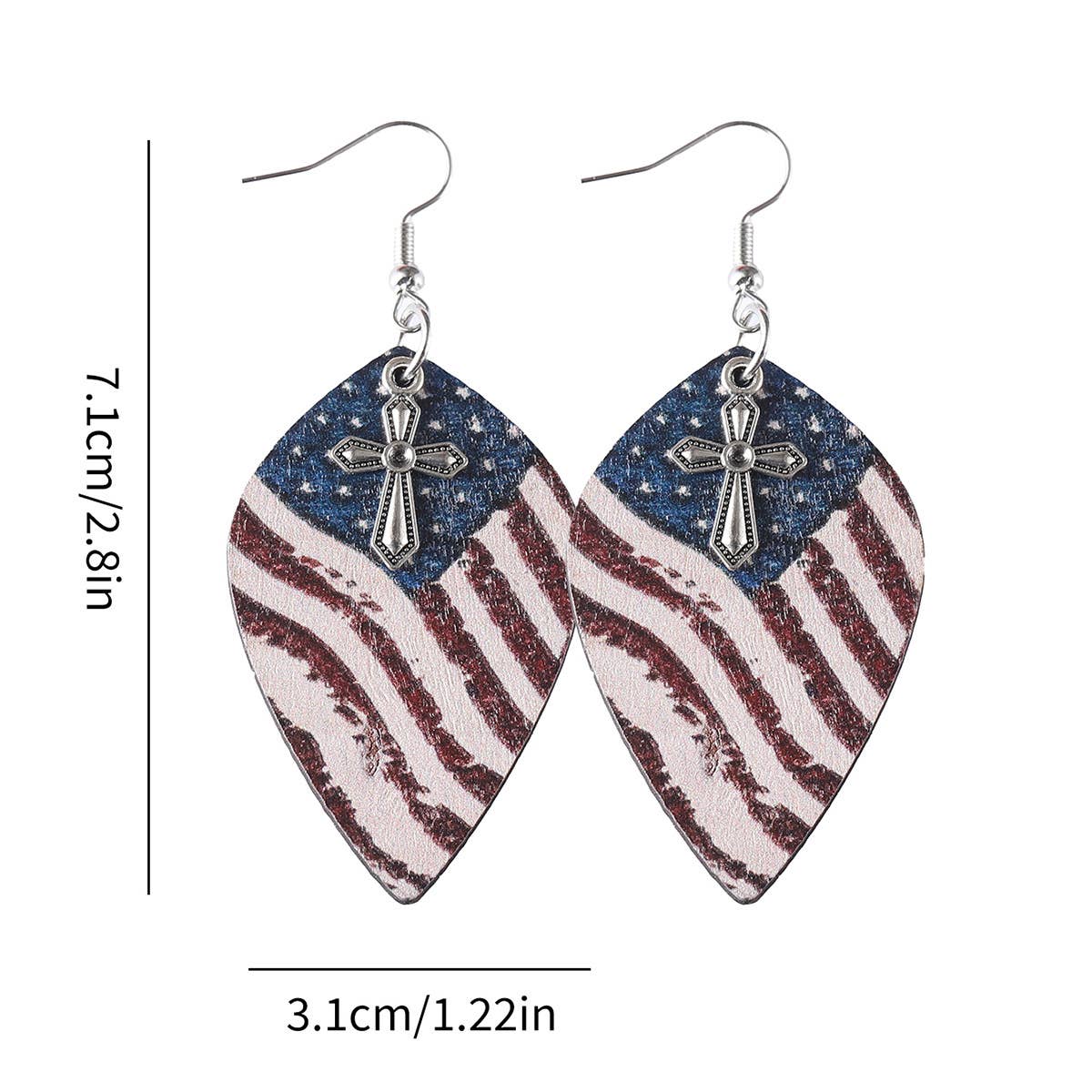 Independence Day American Flag Cross Wooden Earrings
