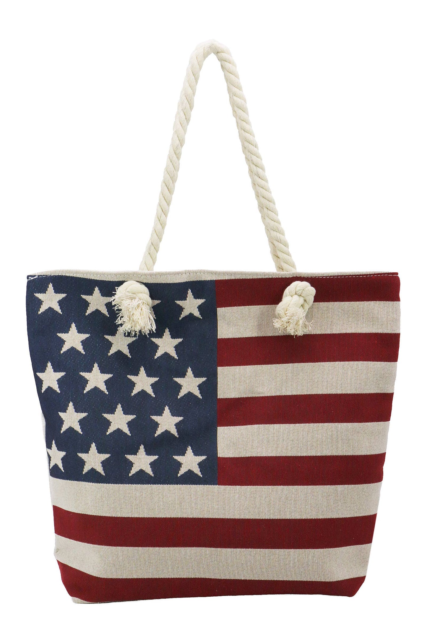 American Flag Zippered Burlap Canvas Tote Bag