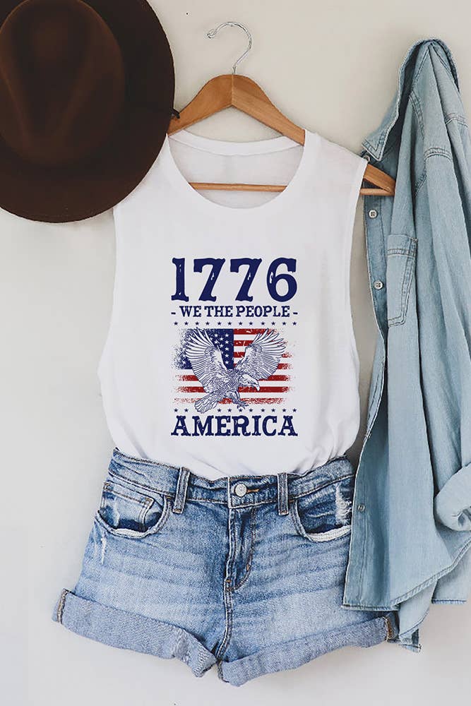 1776 American Flag Graphic Tank Top