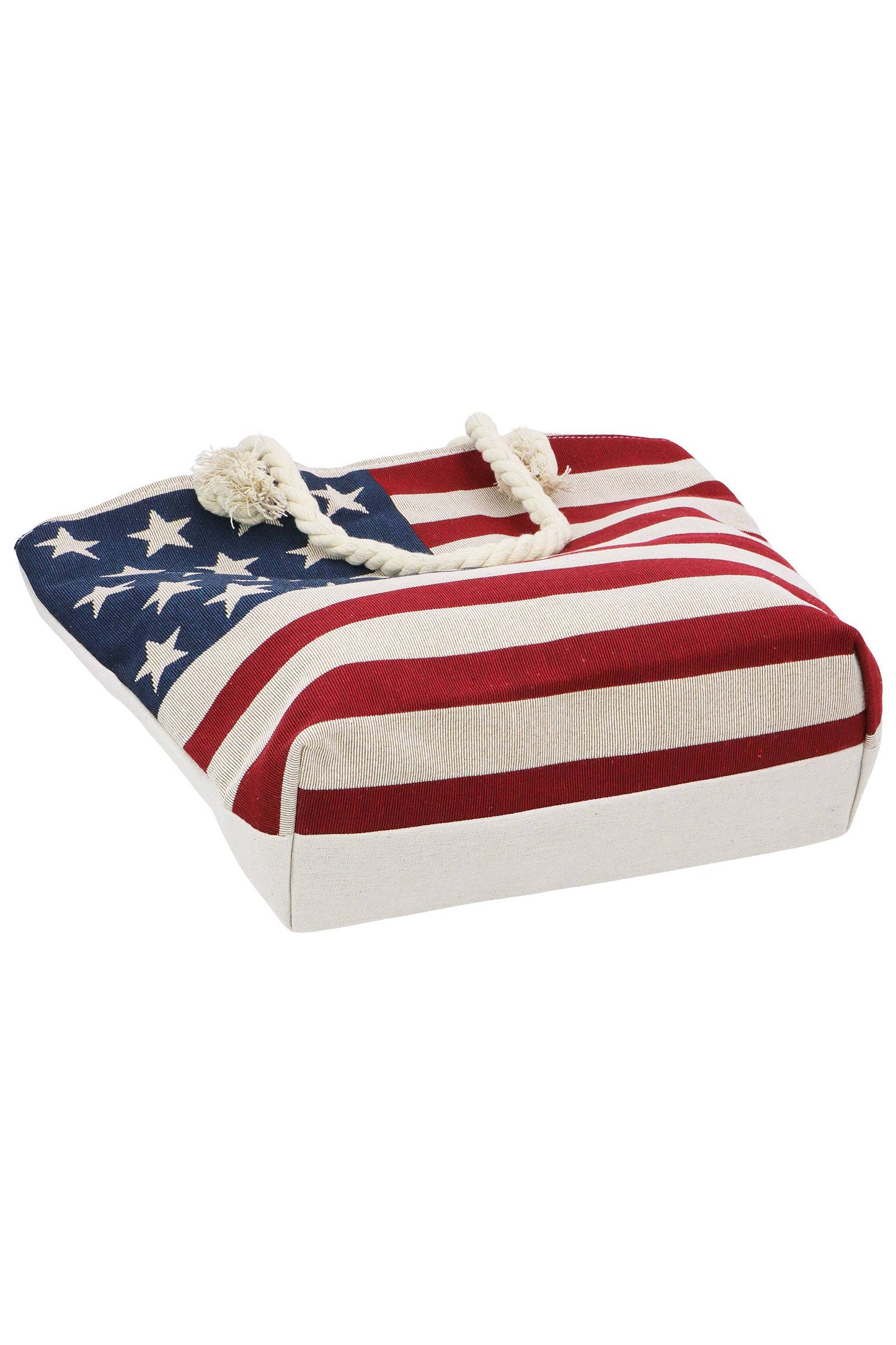 American Flag Zippered Burlap Canvas Tote Bag