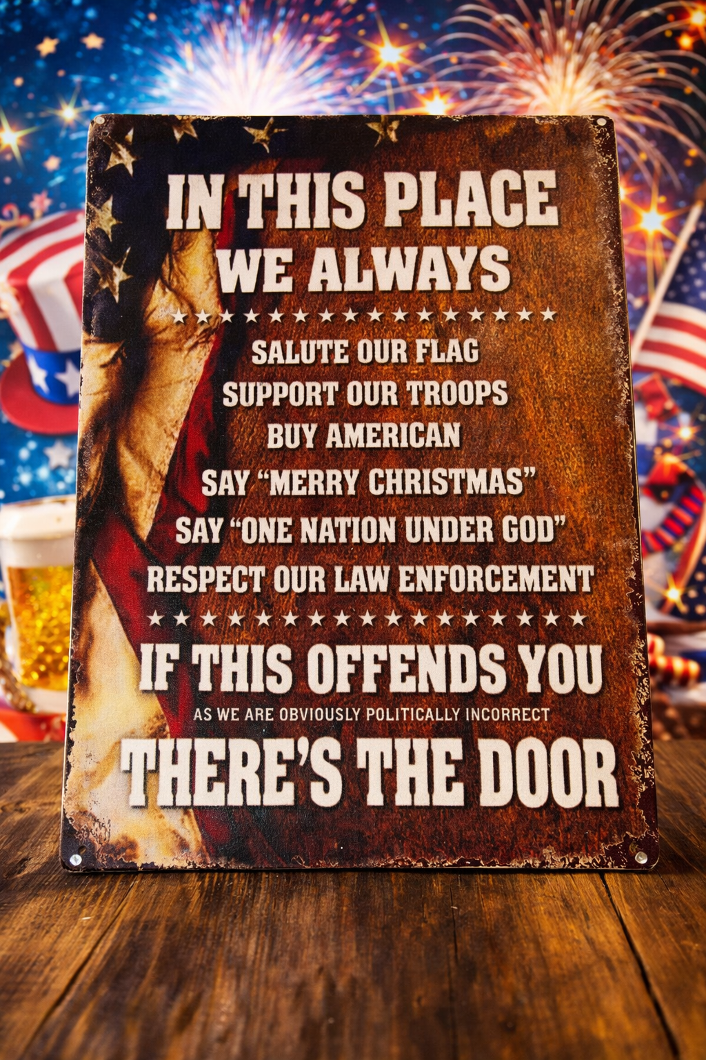 “In This House We Stand” Patriotic Metal Sign – Rustic American Wall Decor