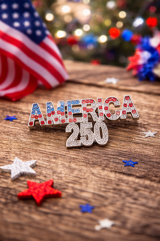 America 250 Rhinestone Pin – Patriotic Semi quincentennial Brooch