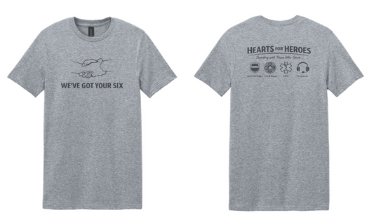 Hearts for Heroes Tee Gray— Front & Back