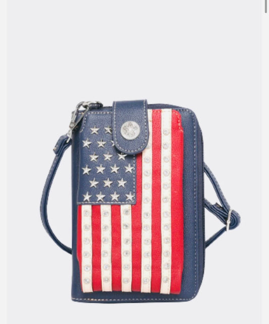 Montana West Navy American Flag Phone Purse