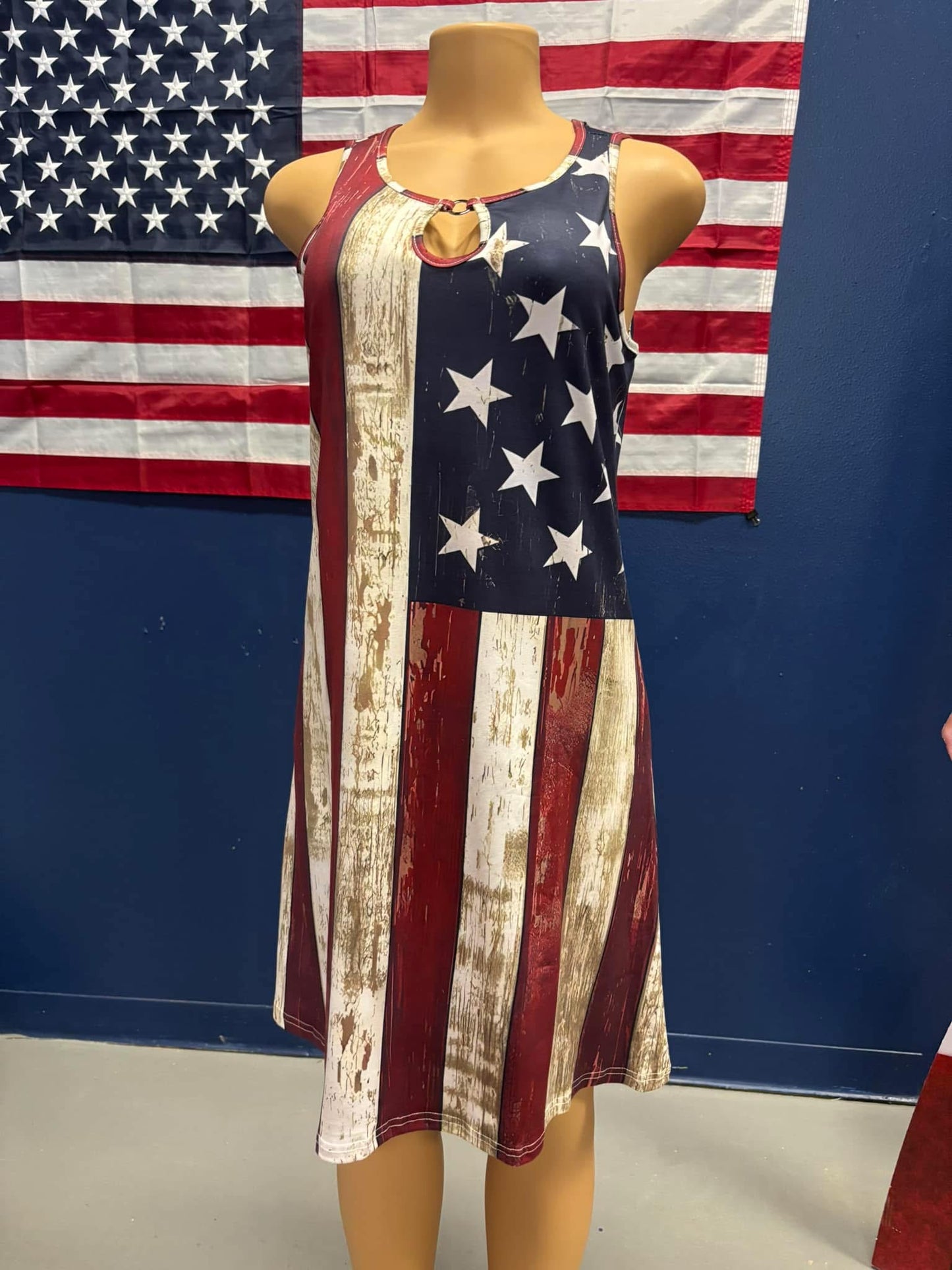 Distressed American Flag Sleeveless Dress
