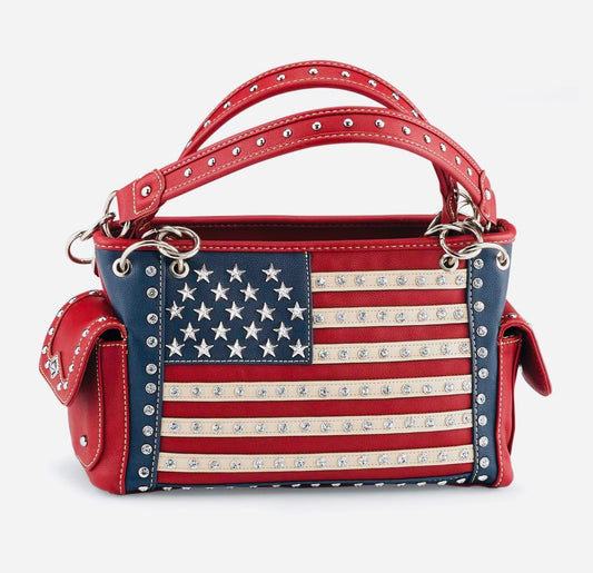 American Flag Rhinestone Handbag – Bold & Patriotic