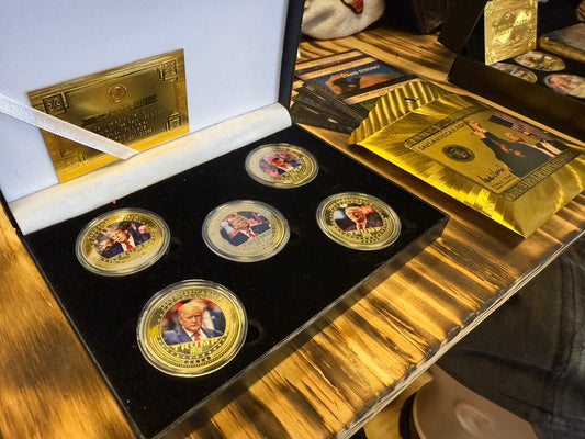 Trump Gold Coin Collector’s Set – 5-Piece 2024 Commemorative Display Box with Certificate