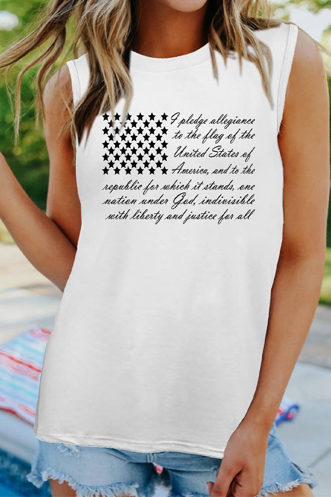 Spring Summer USA Flag Quotes Print Tank Top