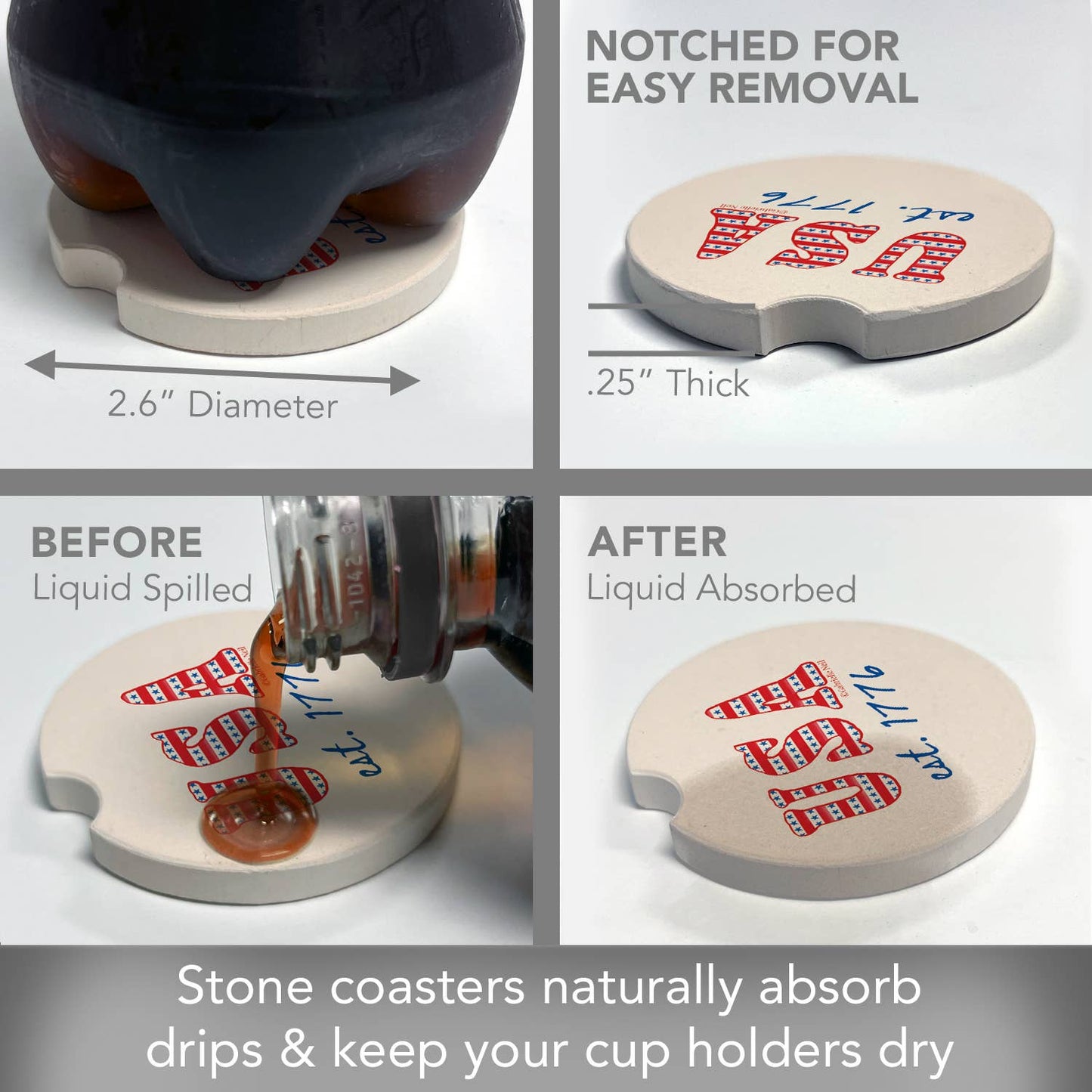 "EST 1776" 2 Pack Absorbent Stone Car Coaster