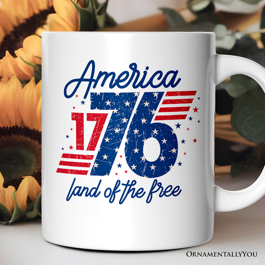 America 1776 Land of the Free Gift Mug, Vintage 4th of July