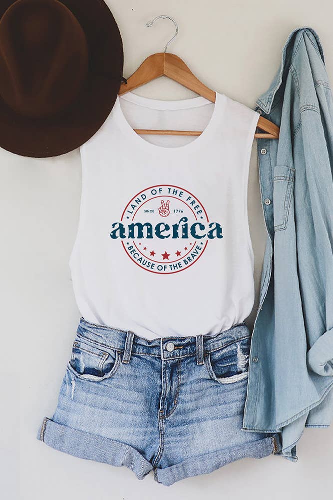 America Letter Print Graphic Tank Top STC125C195