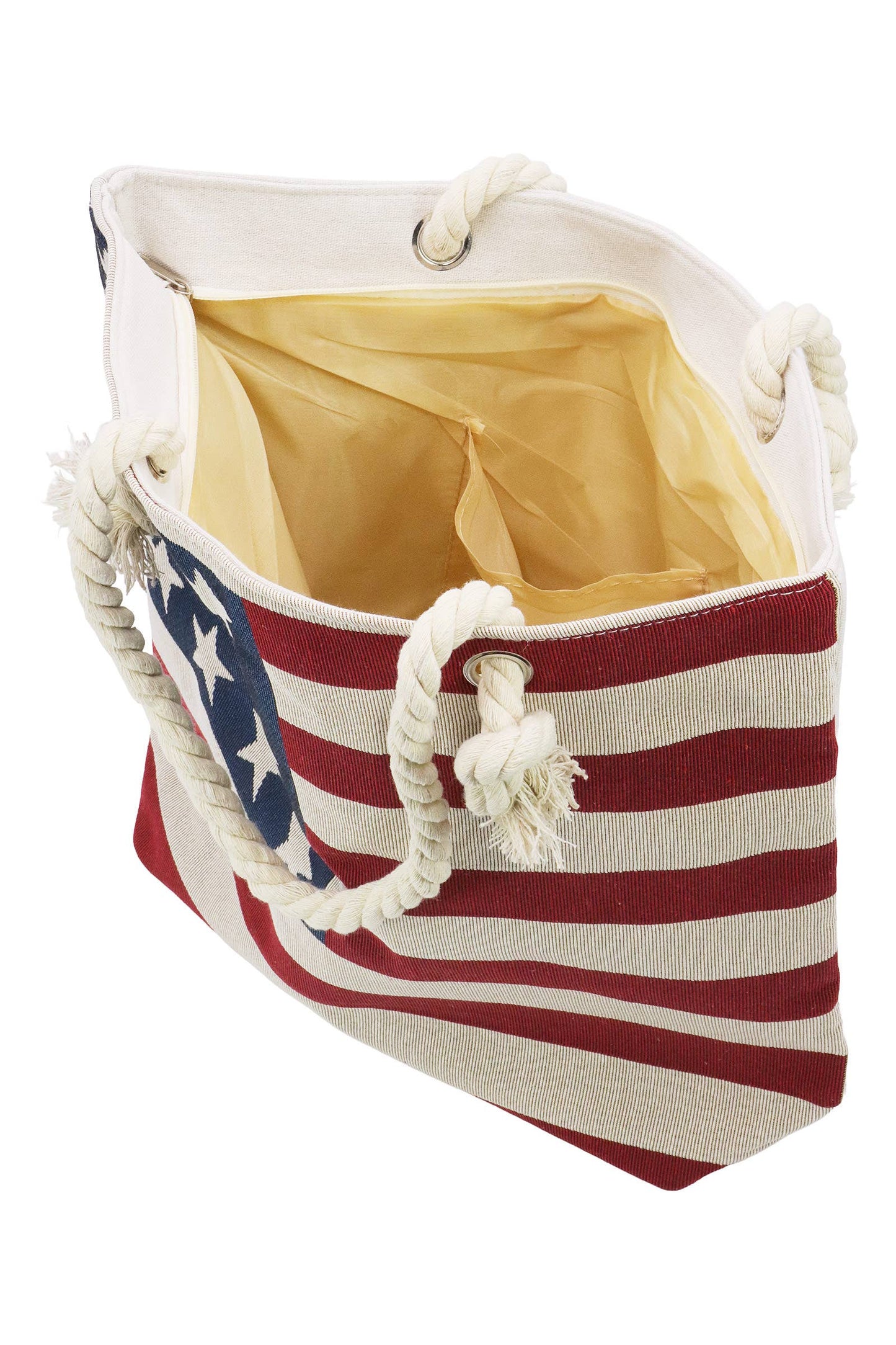 American Flag Zippered Burlap Canvas Tote Bag