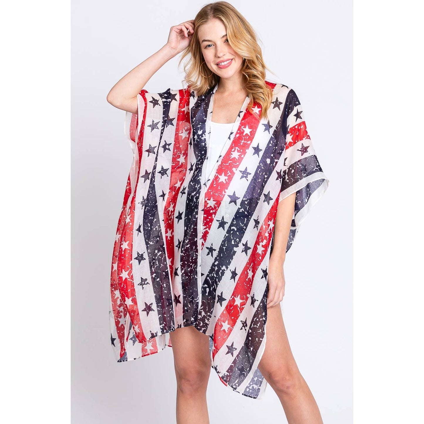 AMERICAN FLAG STAR PRINT KIMONO