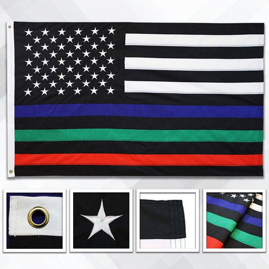 Thin Blue/Green/Red Line USA Embroidered Flag 3x5ft