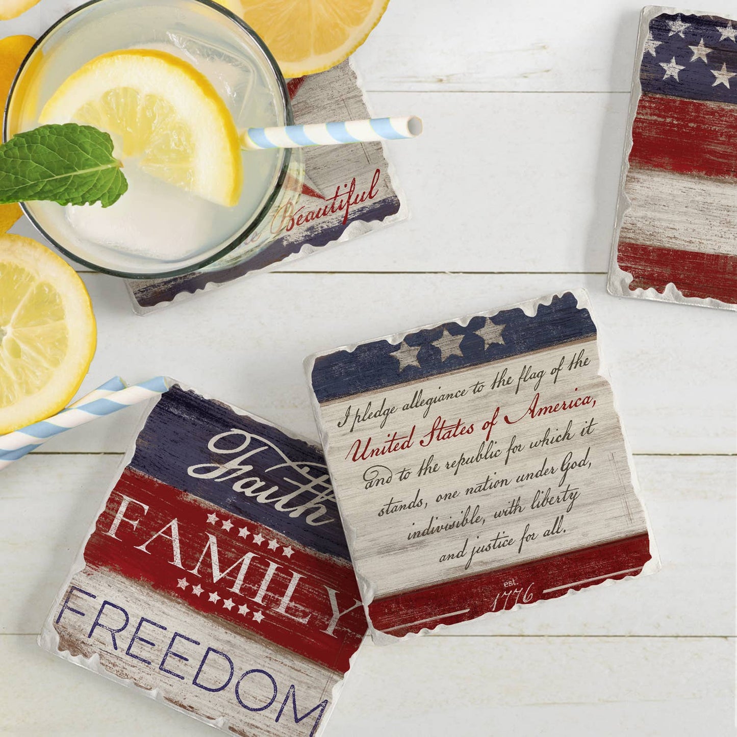 Americana Assorted Image Tumbled Tile Coaster 4 Pack