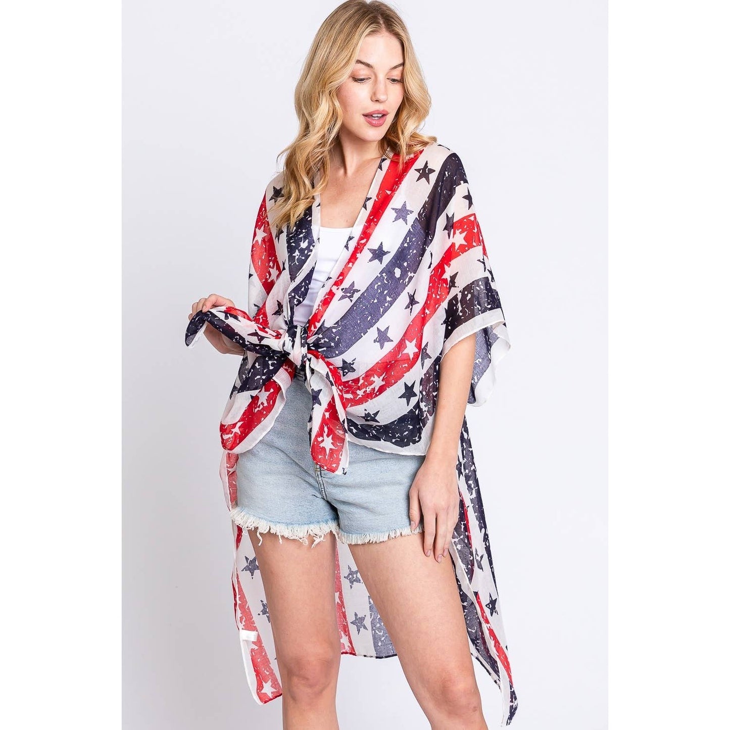 AMERICAN FLAG STAR PRINT KIMONO