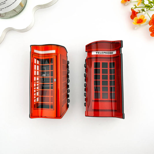 ☎️ Retro Phone Booth Hair Claw – Creative PVC Clip 📞