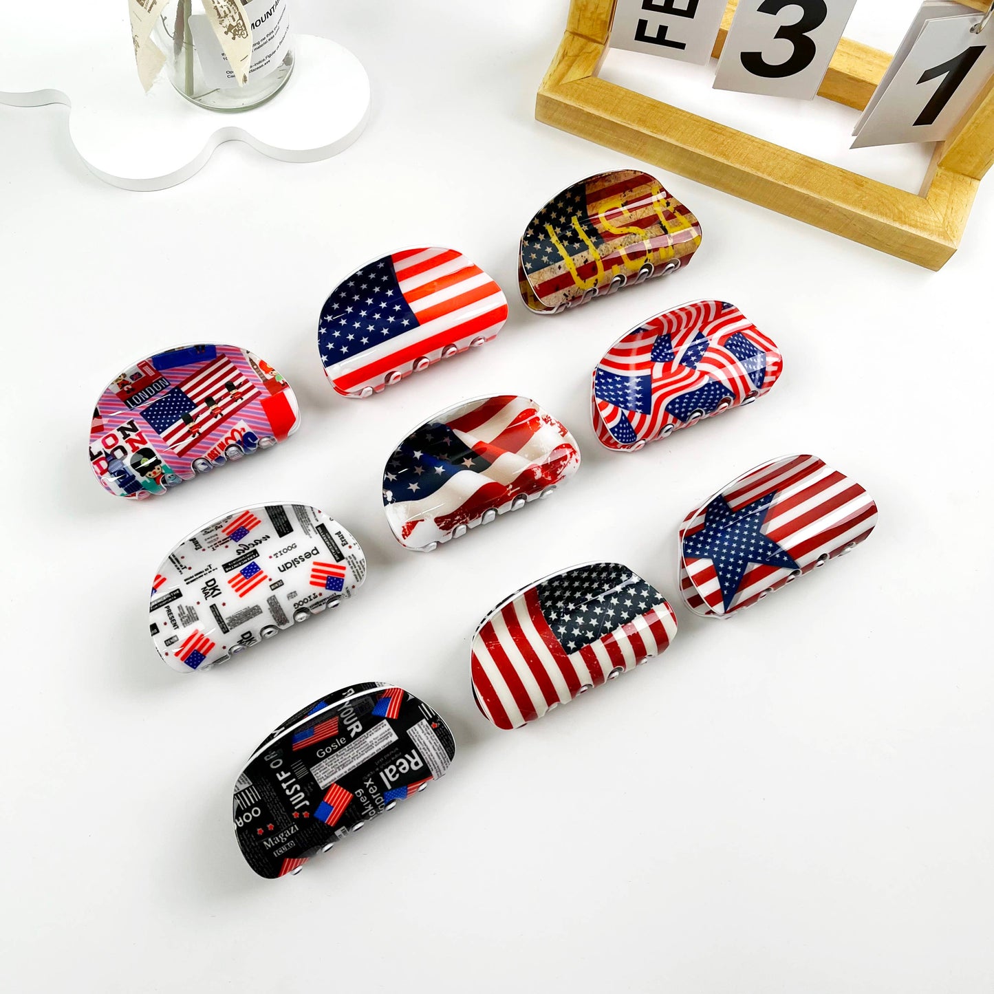 Independence Day American Flag Summer Half Circle Hair Clip